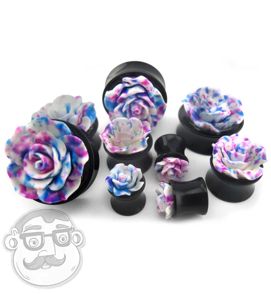 Cotton Candy Rosebud Black Acrylic Plugs - Mrs Treak