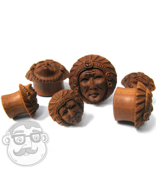 Carved Chief Saba Wood Plugs - Mrs Treak