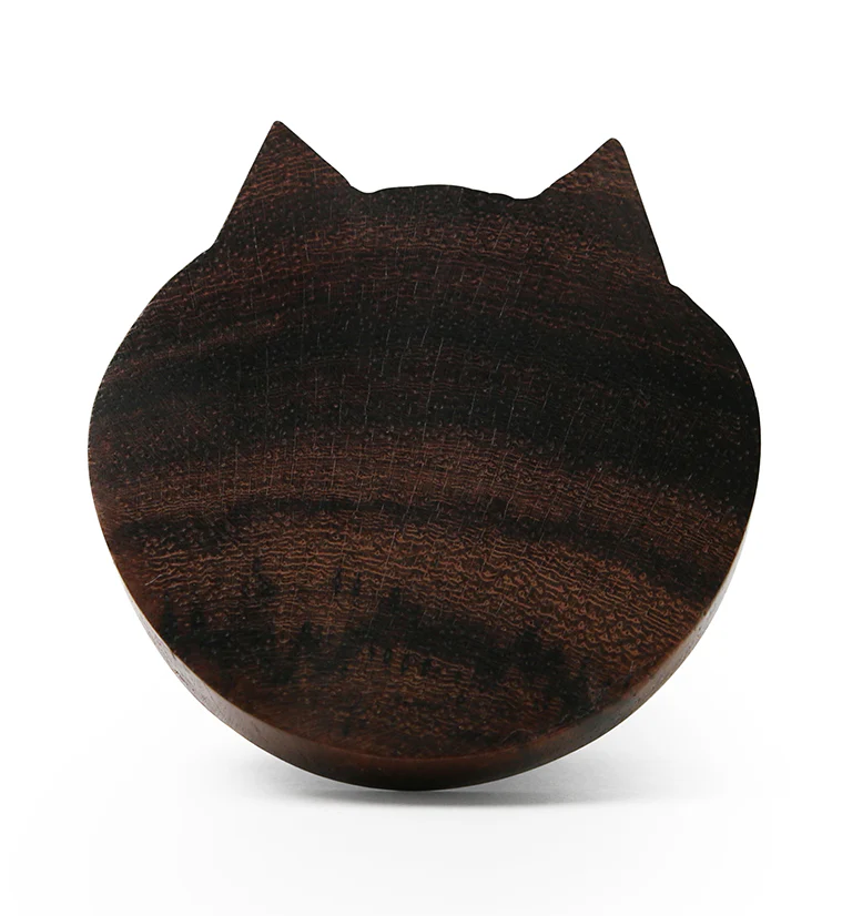 Carved Cat Face Sono Wood Plugs - Mrs Treak