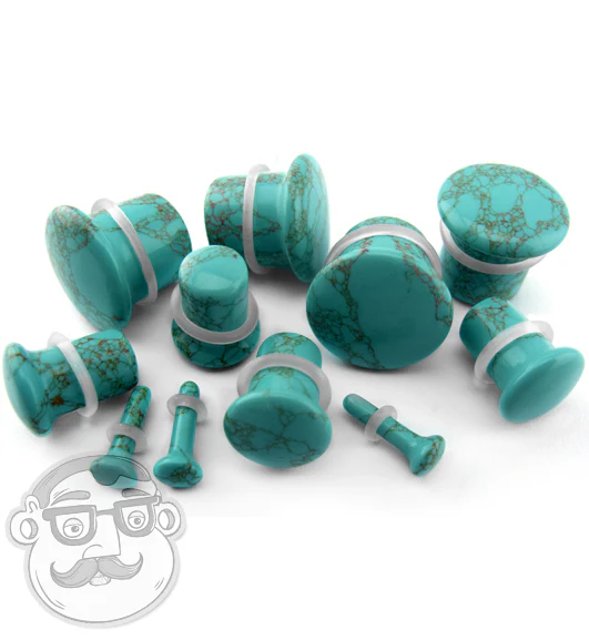 Howlite Turquoise Stone Plugs - Single Flare - Mrs Treak