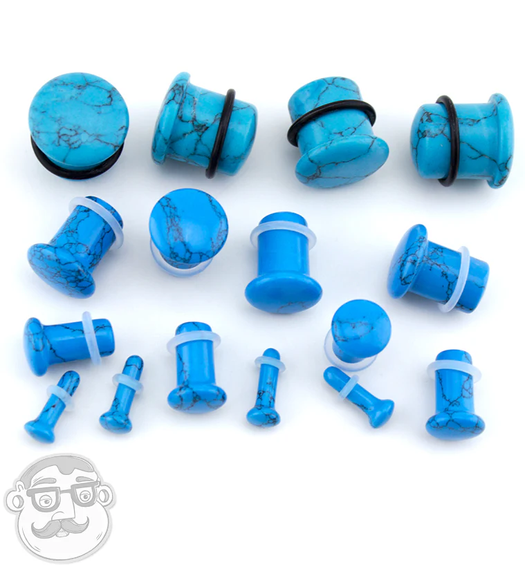Turquoise Howlite Stone Single Flare Plugs - Mrs Treak
