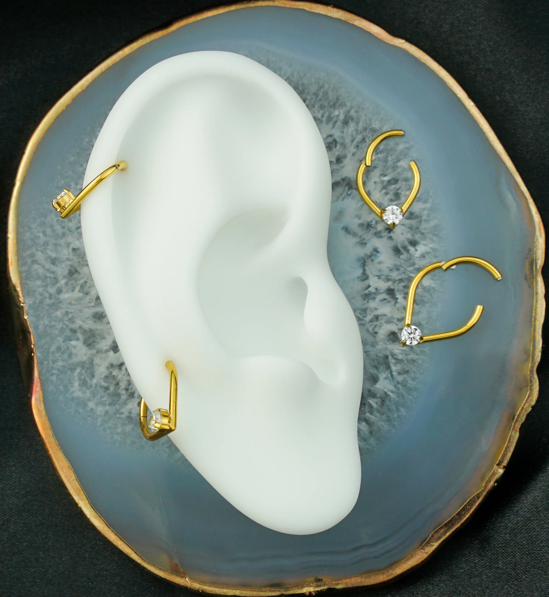 Centered Gold PVD Teardrop Clear CZ Stainless Steel Hinged Segment Ring - Mrs Treak