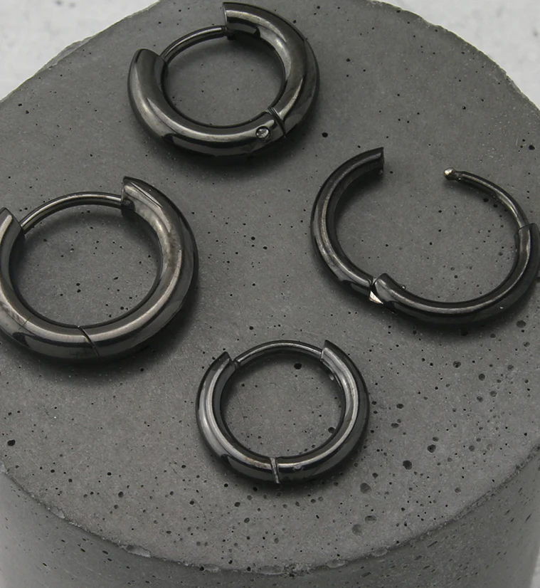 Black PVD Vast Stainless Steel Hinged Hoop Earrings - Mrs Treak