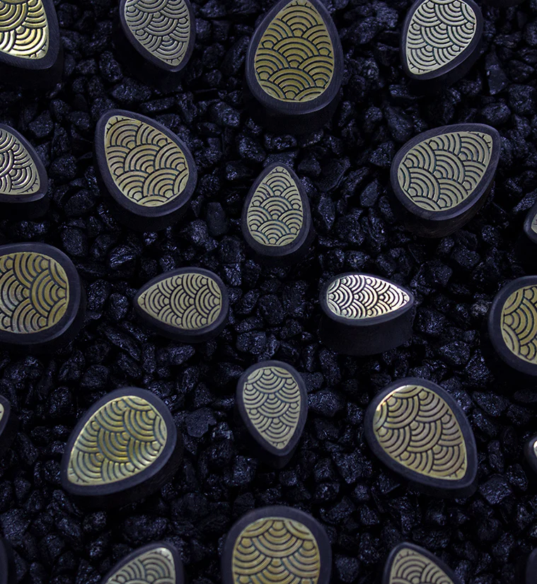 Areng Wooden Teardrop Plugs with Seigaiha Brass Inlay - Mrs Treak