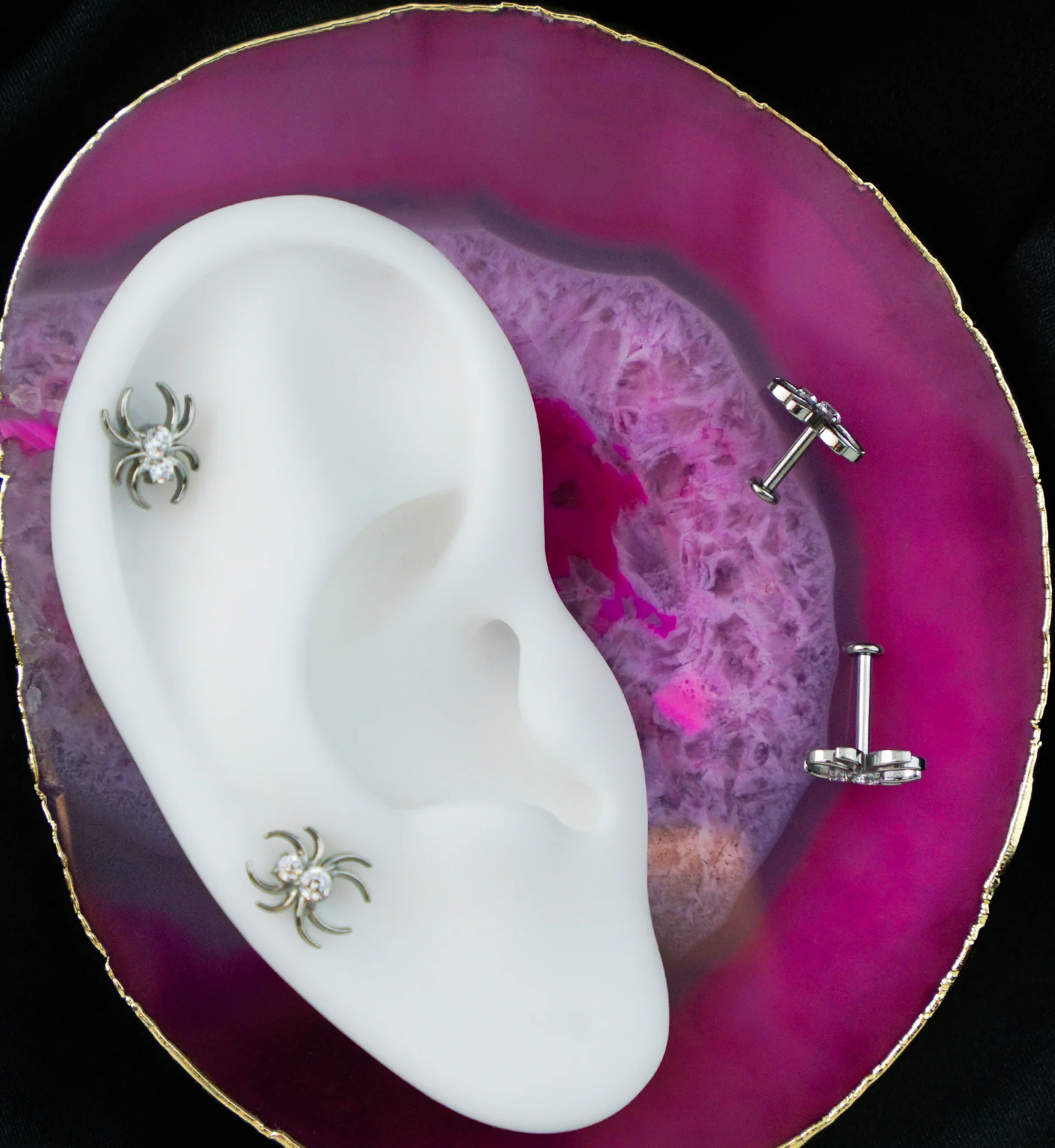 Spider Clear CZ Titanium Threadless Labret - Mrs Treak