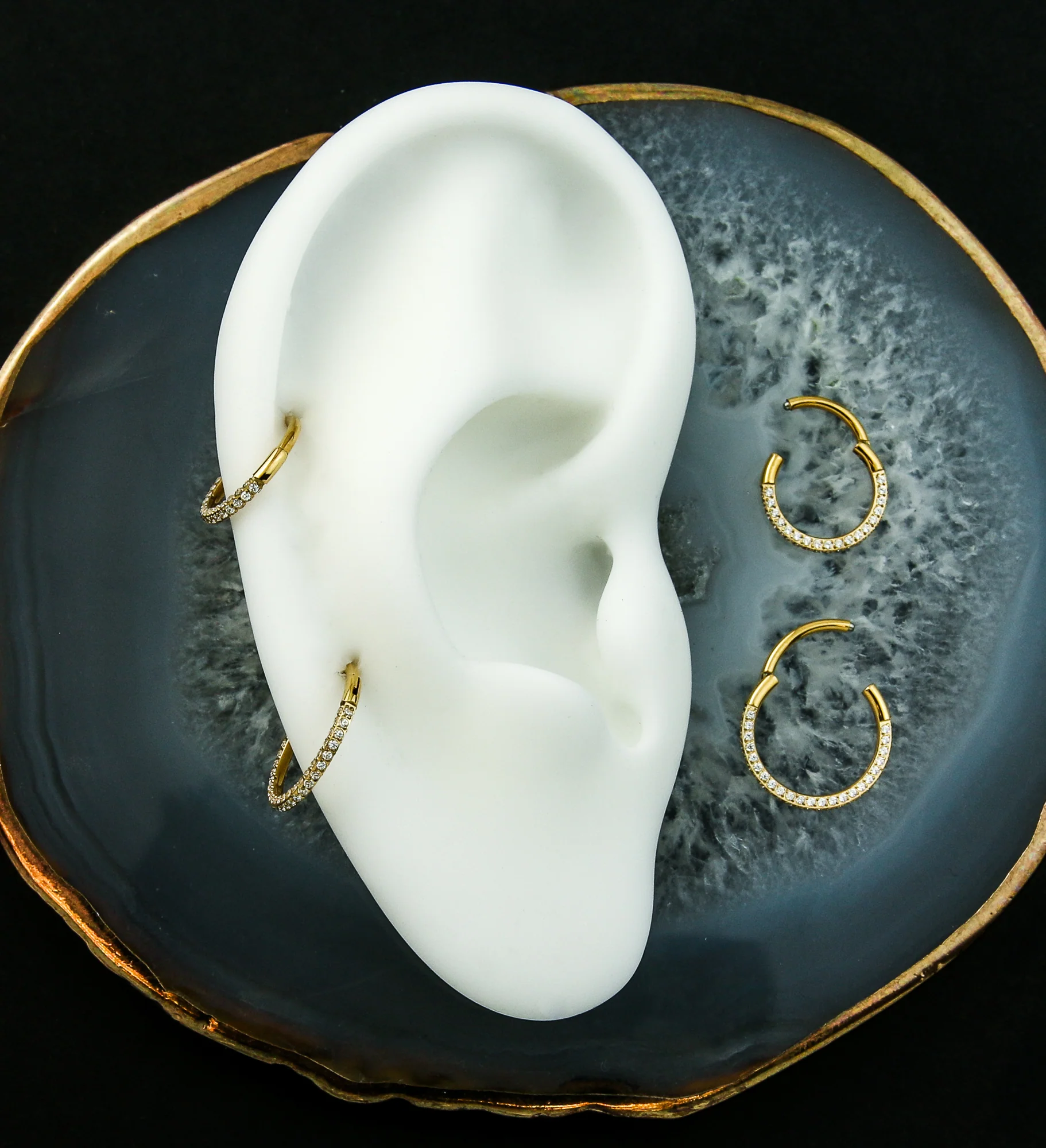 24kt Gold PVD Three Sided CZ Titanium Hinged Segment Ring - Mrs Treak