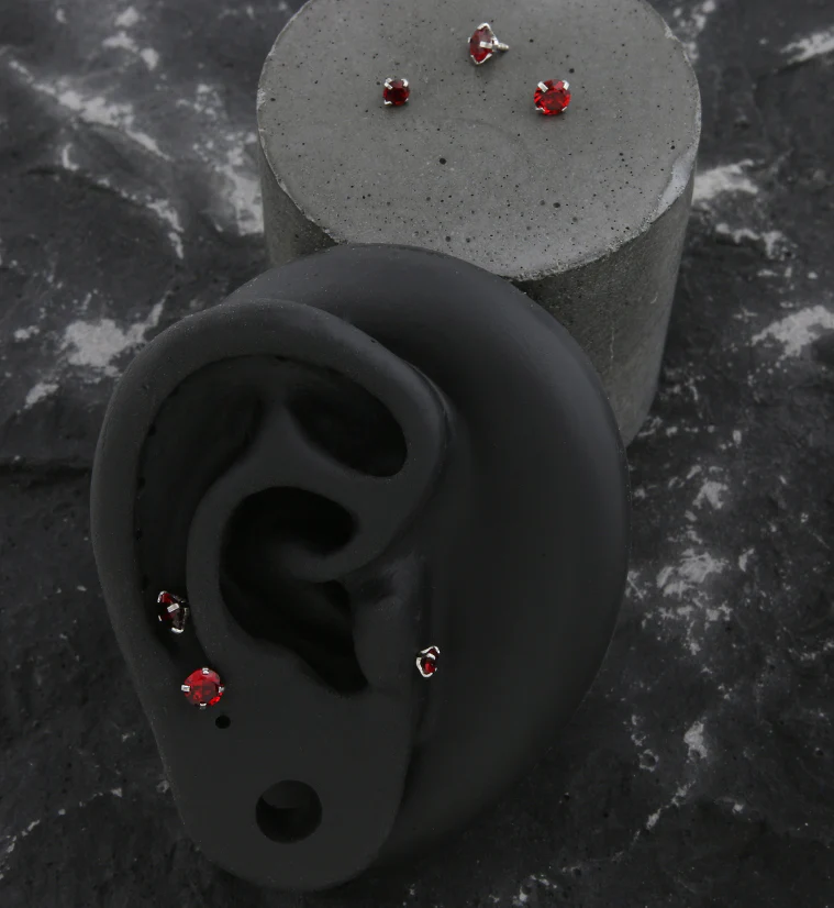 Prong Red CZ Stainless Steel Internally Threaded Top - Mrs Treak