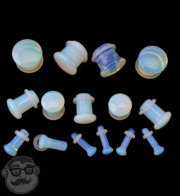 Opalite Glass Plugs - Single Flare with Grooves - Mrs Treak