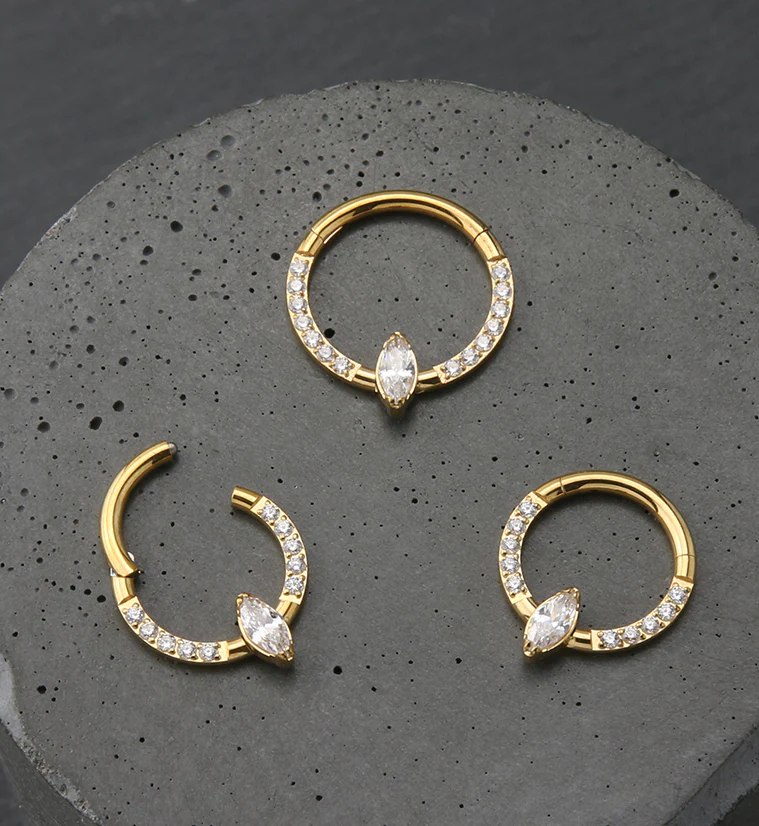 Gold PVD Bauble Clear CZ Titanium Hinged Segment Ring - Mrs Treak