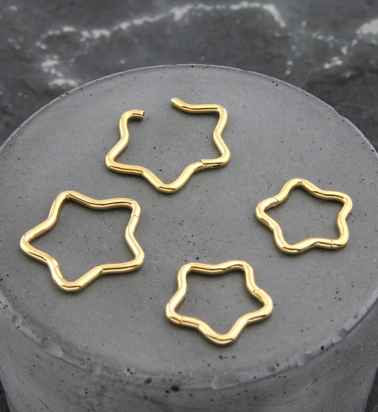 Gold PVD Star Titanium Hinged Segment Ring - Mrs Treak