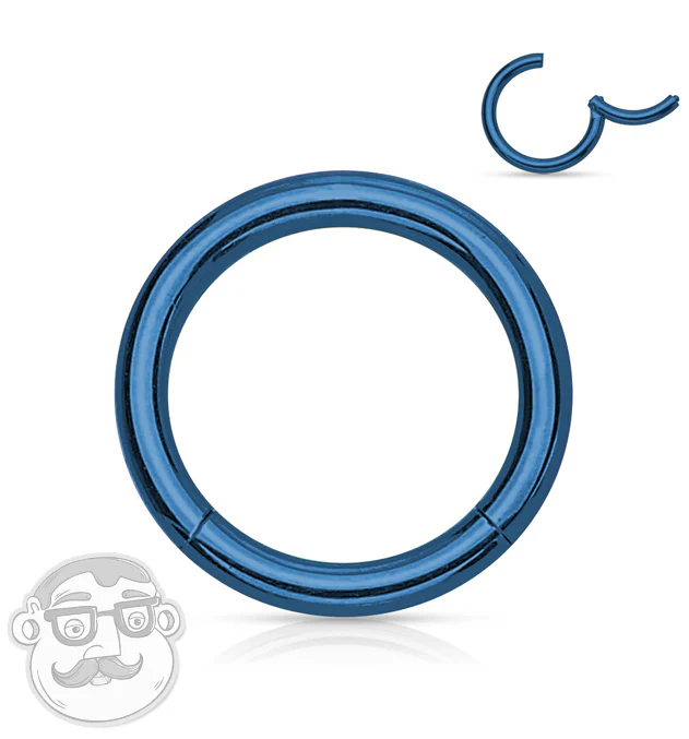 Blue PVD Hinged Stainless Steel Segment Hoop Ring - Mrs Treak