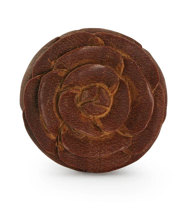 Carved Rosebud Saba Wood Plugs - Mrs Treak