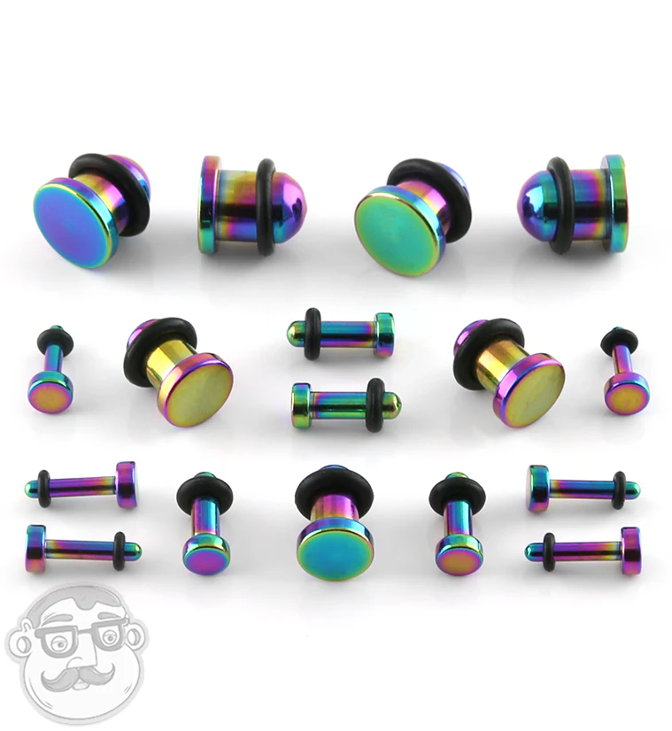Simple Single Flare Rainbow Steel Plugs - Mrs Treak