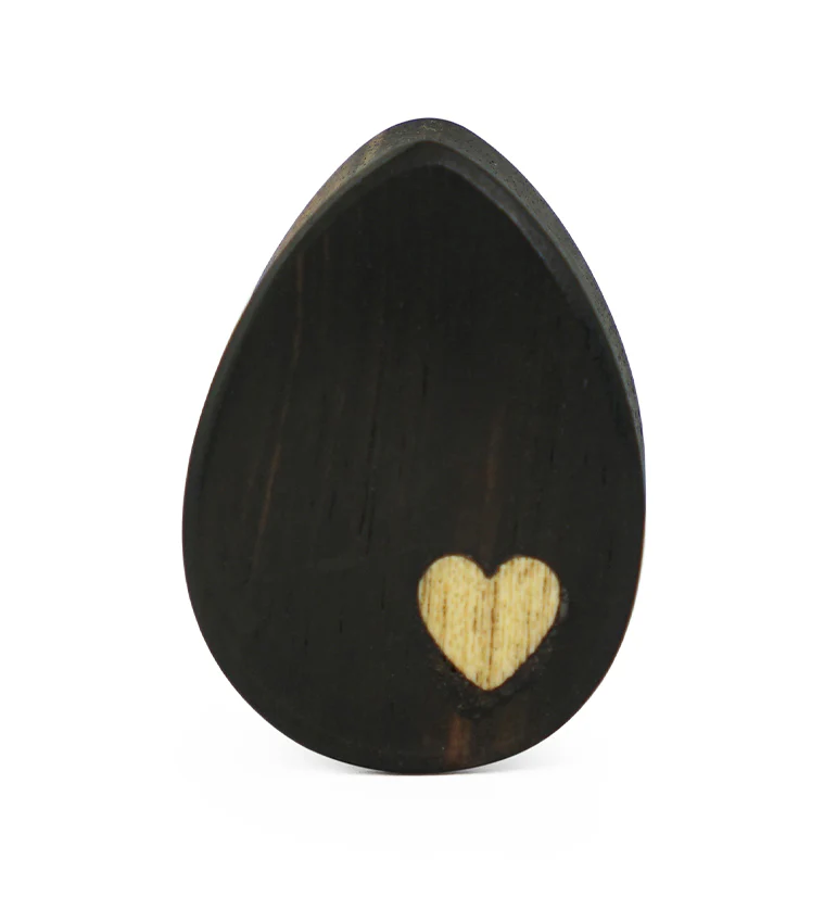 Areng Wood Heart Inlay Teardrop Plugs - Mrs Treak
