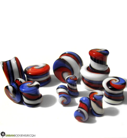 Blue & Red Swirl Design Plugs - Mrs Treak