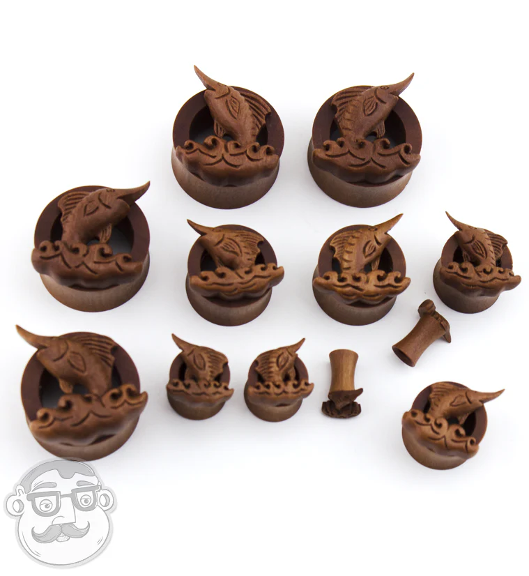 Marlin Carved Saba Wood Tunnels - Mrs Treak