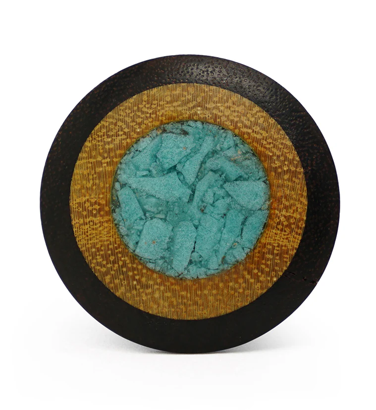 Single Flare Dark Tamarind Wood Plugs with Jackfruit & Turquoise Inlay - Mrs Treak