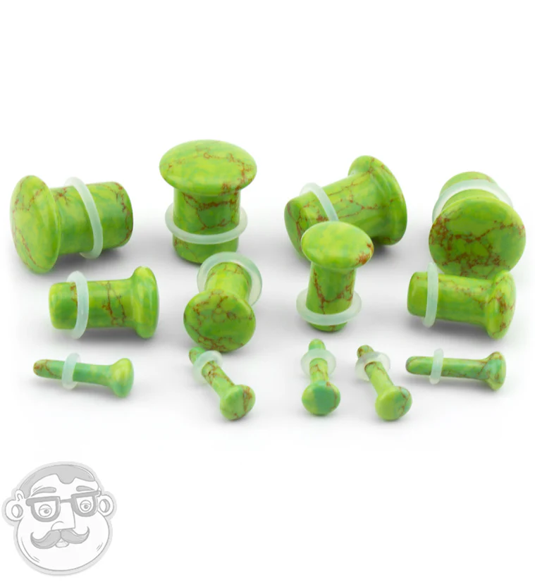 Green Howlite Stone Plugs - Single Flare - Mrs Treak