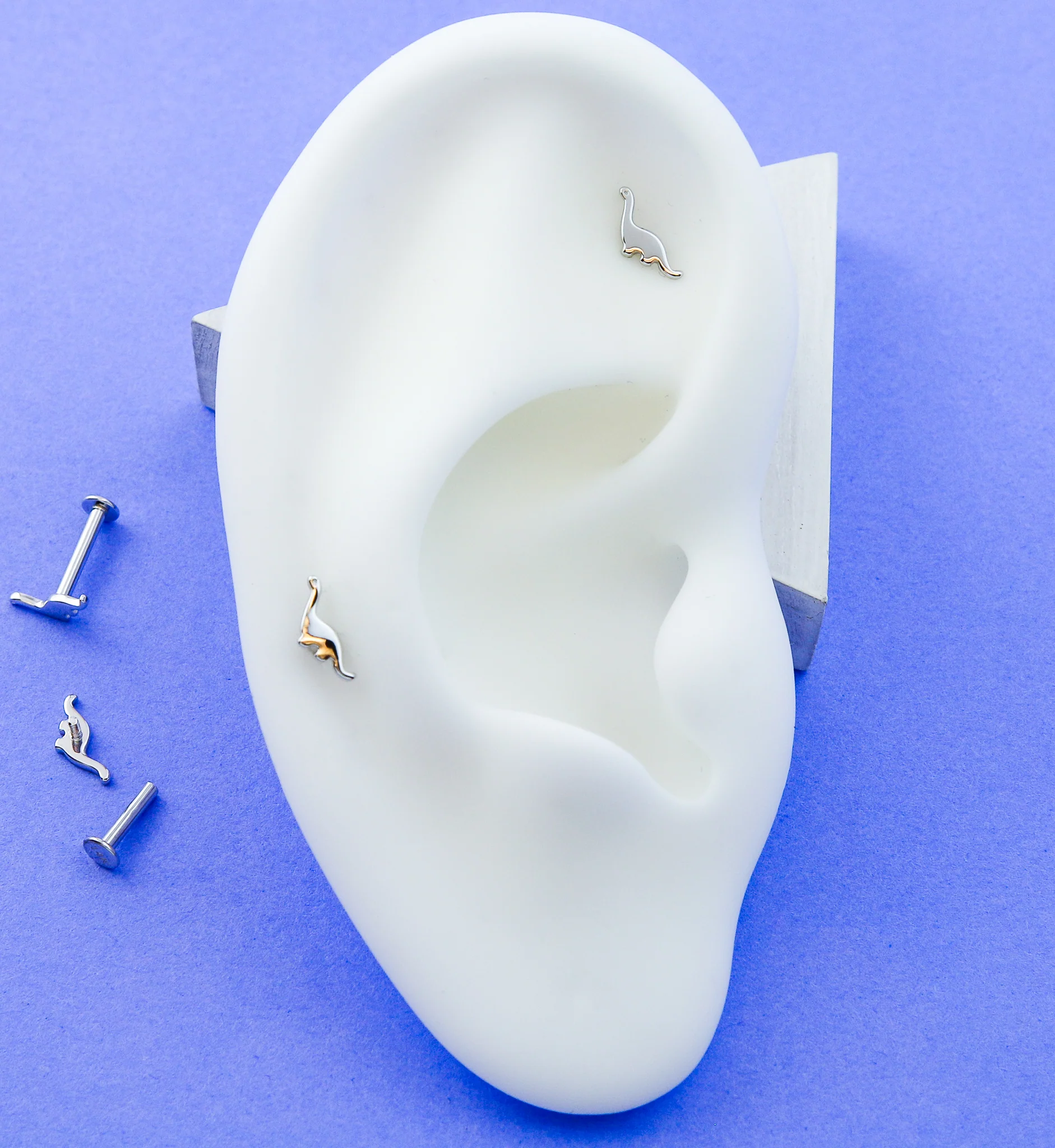 14kt White Gold Dinosaur Internally Threaded Labret - Mrs Treak