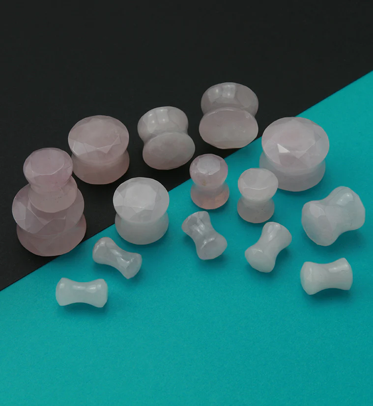 Rose Quartz Faceted Cut Stone Plugs - Mrs Treak