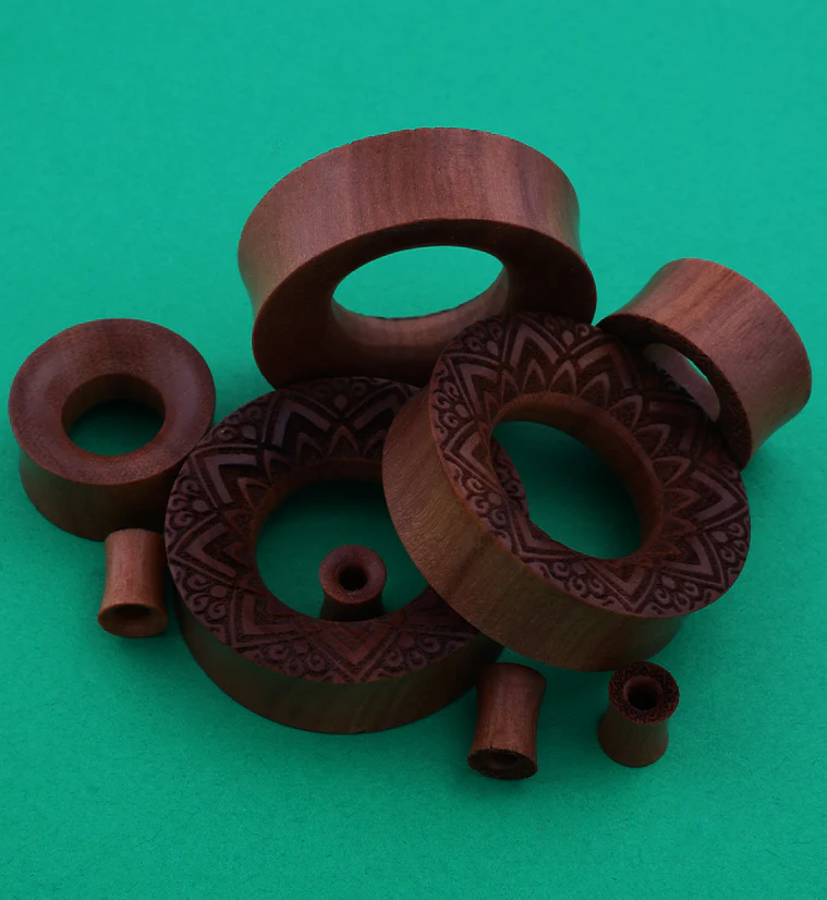 Etched Mandala Saba Wood Tunnel Plugs - Mrs Treak