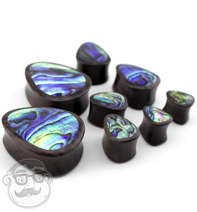 Sono Wood Teardrop Plugs With Abalone Shell Inlay - Mrs Treak