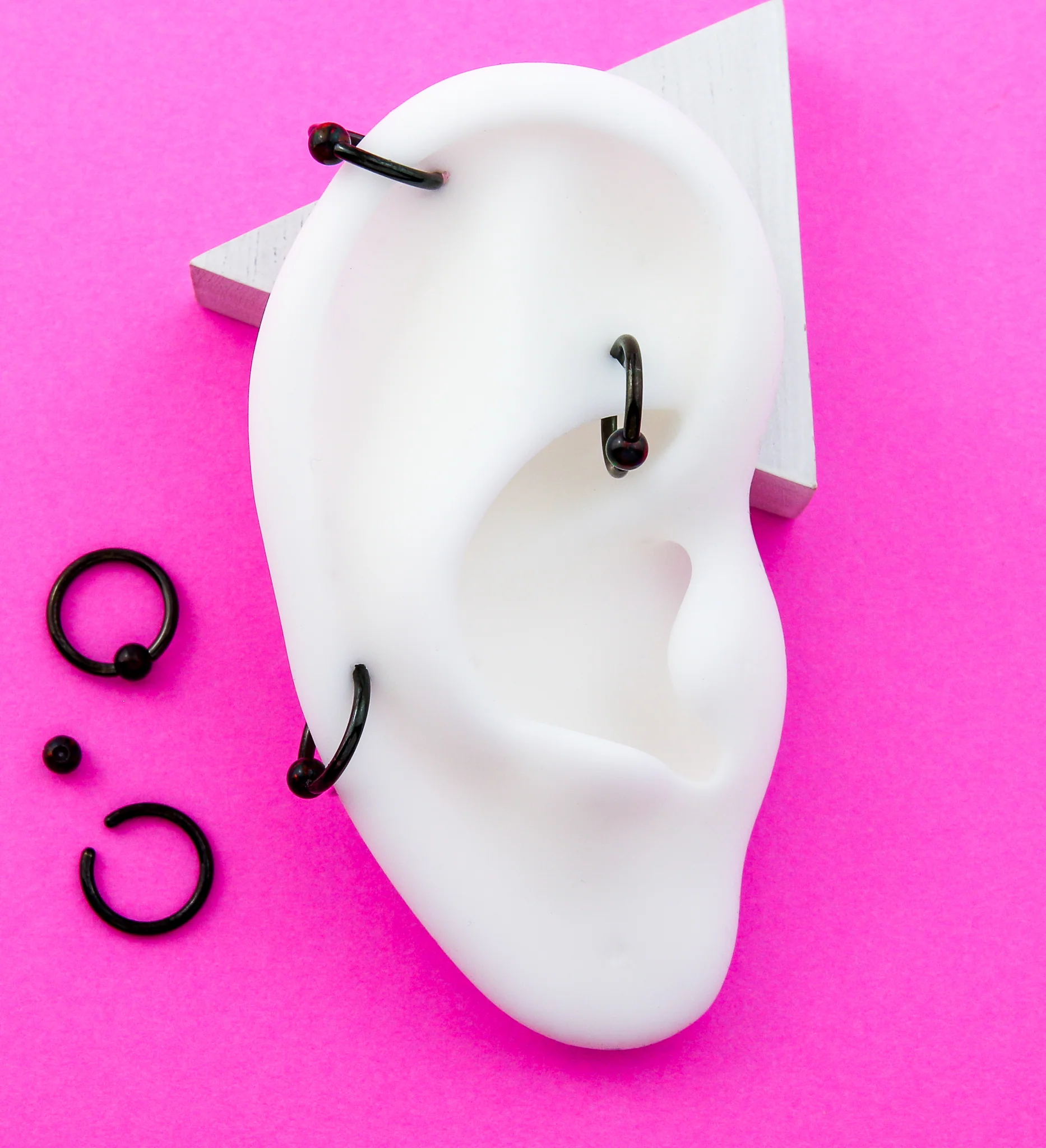 Black PVD Black Opalite Captive Ring - Mrs Treak