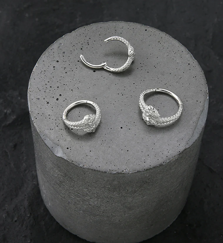 Double Head Snake Twist Stainless Steel Hinged Segment Ring - Mrs Treak