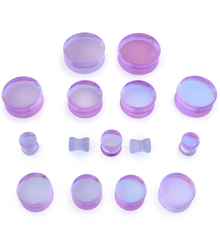 Pink Iridescent Glass Double Flare Plugs - Mrs Treak