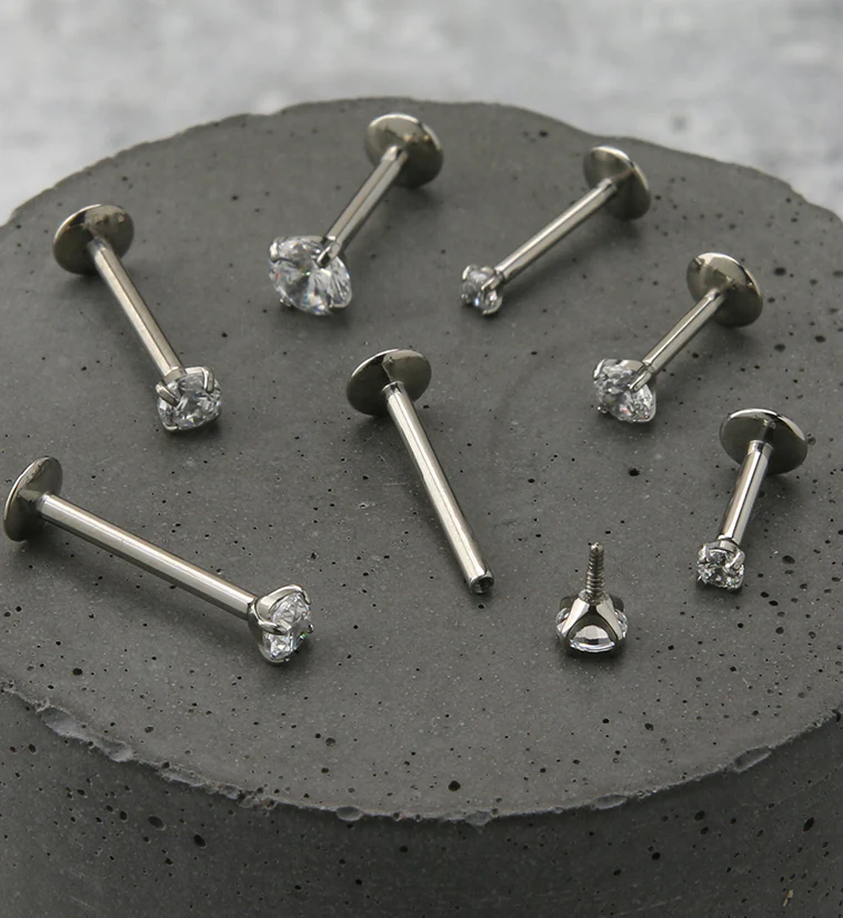 Clear CZ Prong Labret Stud (Convex Disk) - Mrs Treak