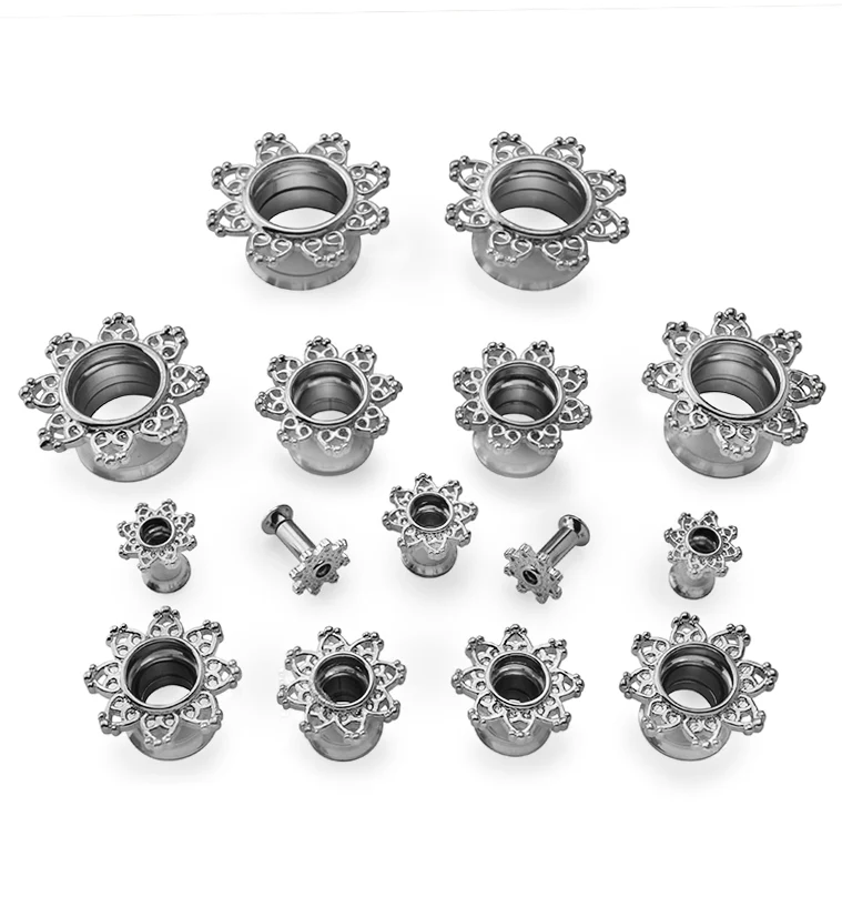 Silver Interlace Rim Stainless Steel Tunnel Plugs - Mrs Treak