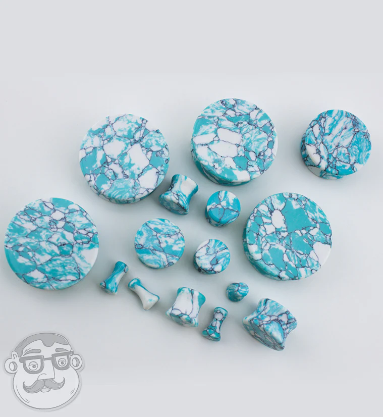 Ocean Howlite Stone Mayan Flare Plugs - Mrs Treak