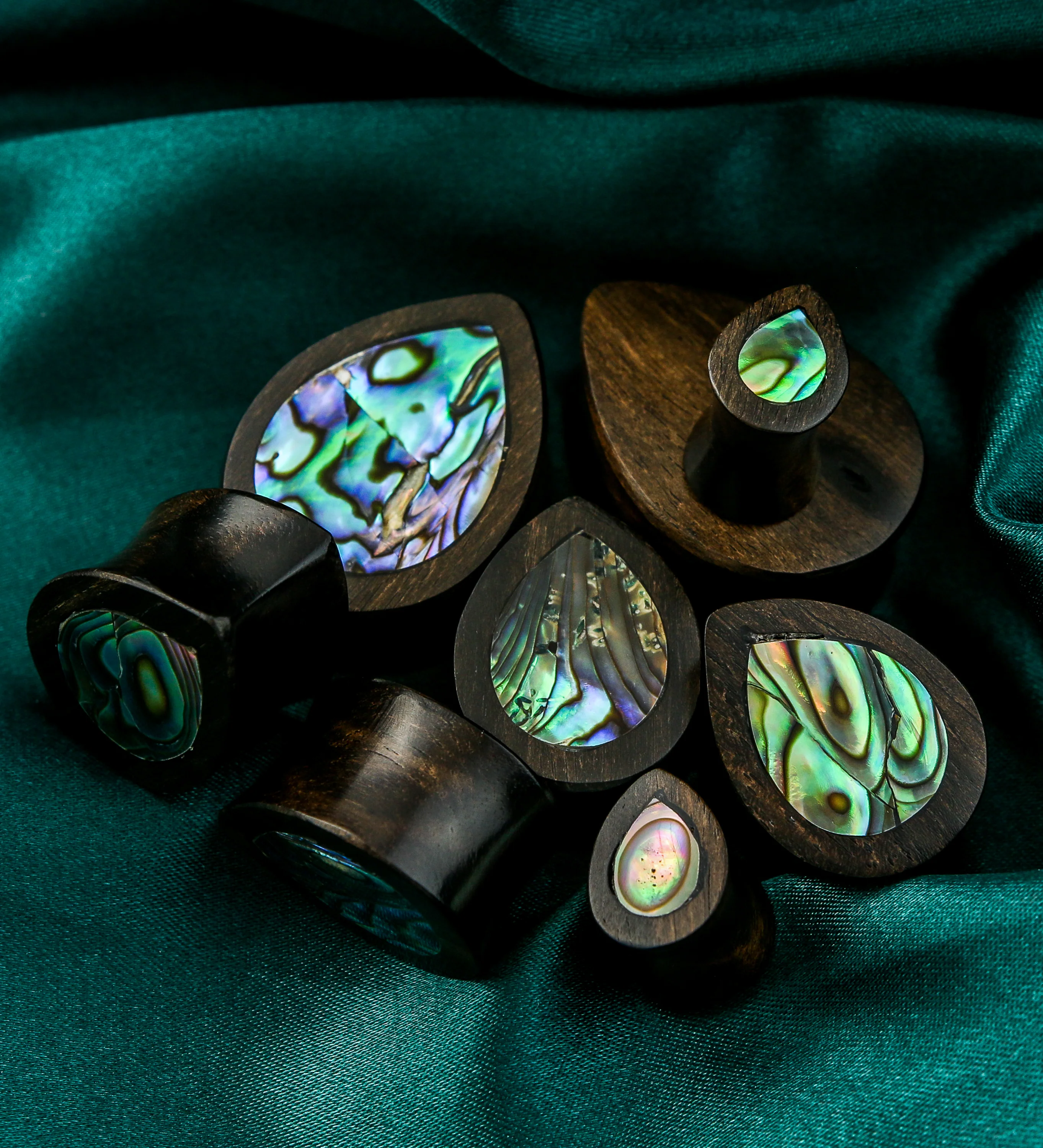 Abalone Shell Areng Wood Teardrop Plugs - Mrs Treak