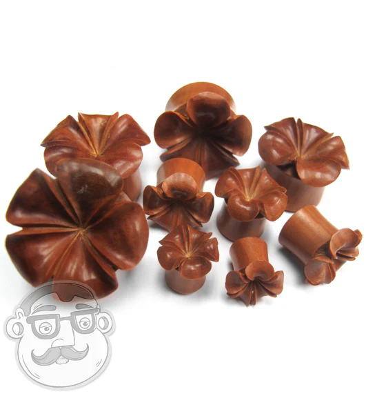 Hawaiian Flower Wood Plugs - Mrs Treak