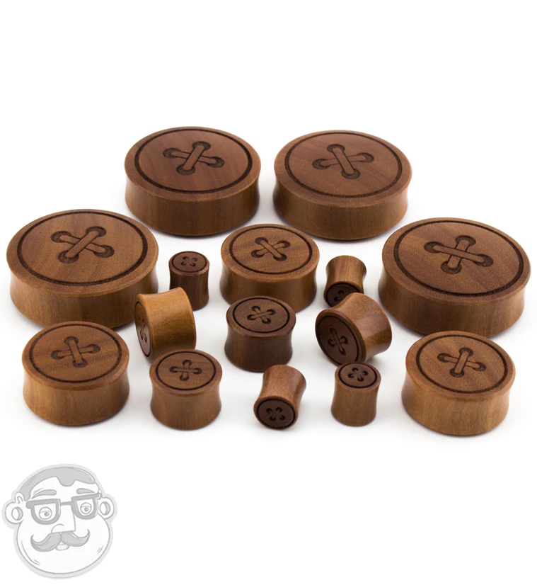 Button Engraved Wood Plugs - Mrs Treak