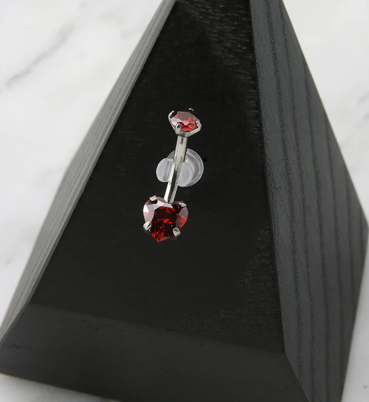Red Heart CZ Internally Threaded Titanium Belly Button Ring - Mrs Treak