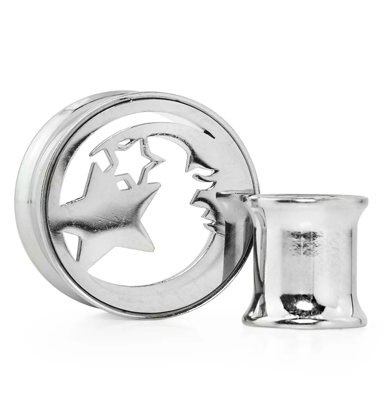 Day And Night Stainless Steel Double Flare Tunnel Plugs - Mrs Treak