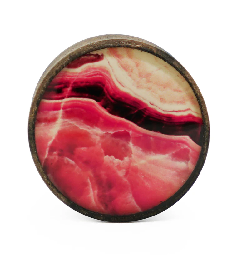 Areng Wood Plugs with Faux Pink Line Agate Inlay - Mrs Treak