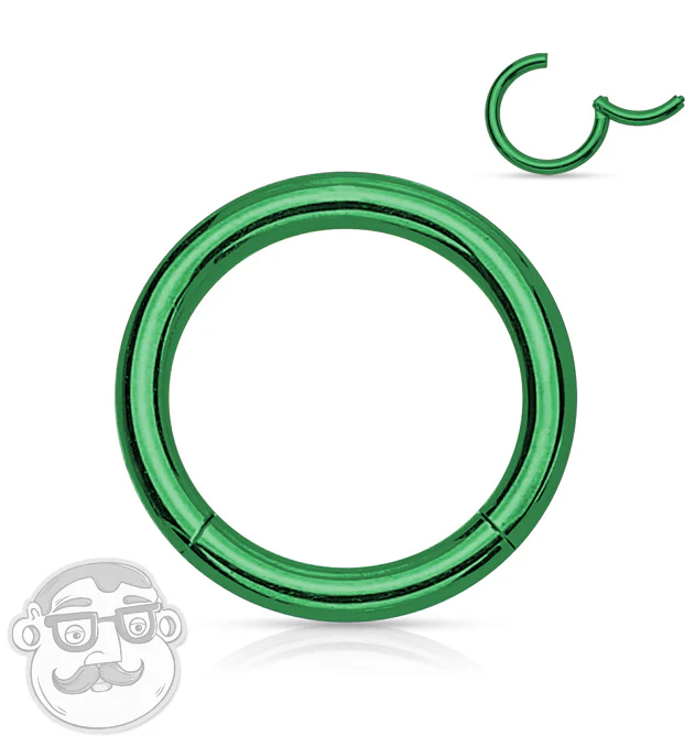 Green PVD Hinged Stainless Steel Segment Hoop Ring - Mrs Treak