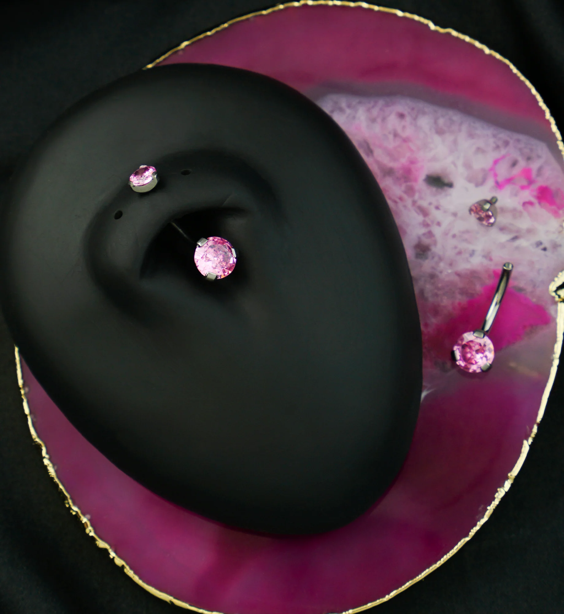 Pink CZ Titanium Internally Threaded Belly Button Ring - Mrs Treak