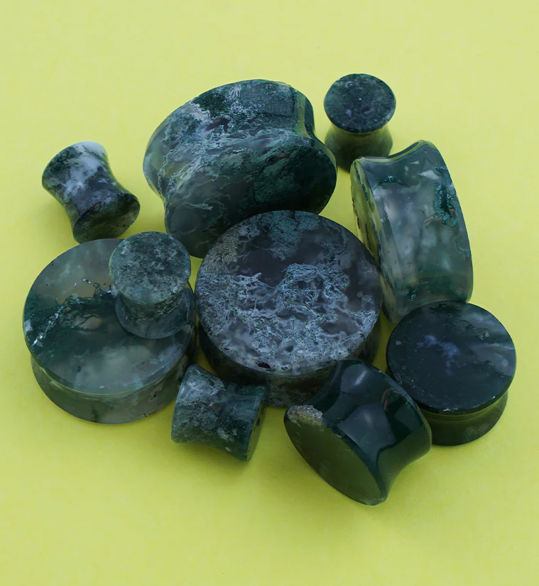 Grade A Green Moss Agate Stone Plugs - Mrs Treak
