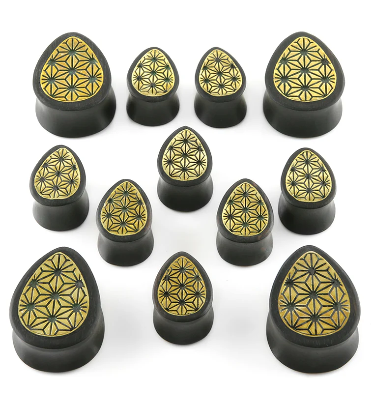Areng Wooden Teardrop Plugs with Japanese Hemp Brass Inlay - Mrs Treak