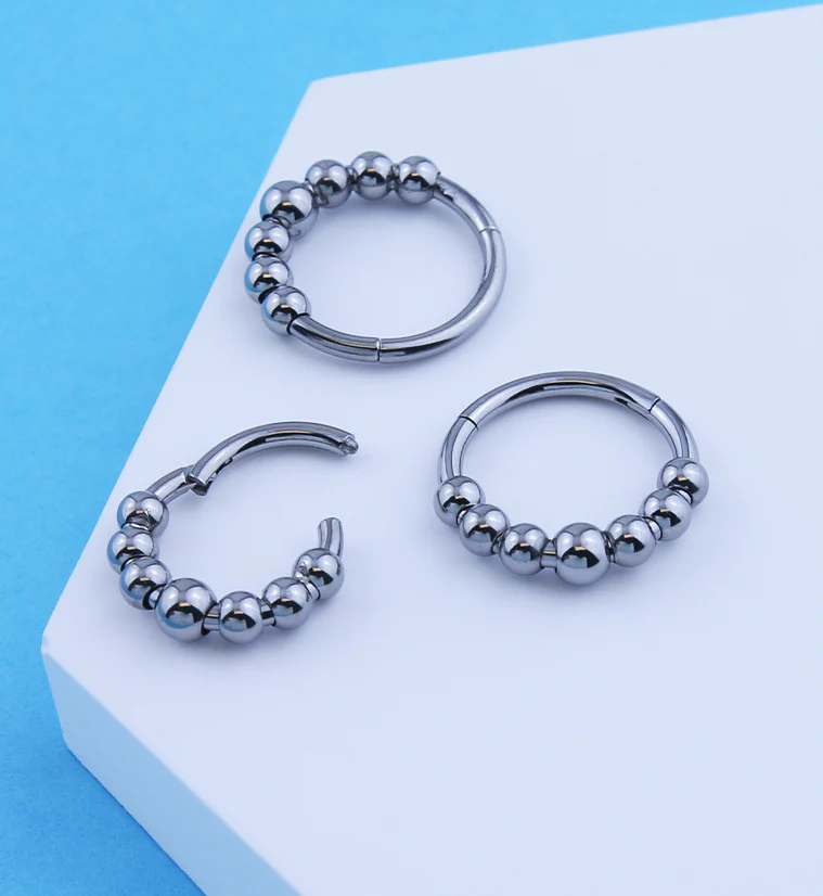 Beaded Titanium Hinged Segment Ring - Mrs Treak