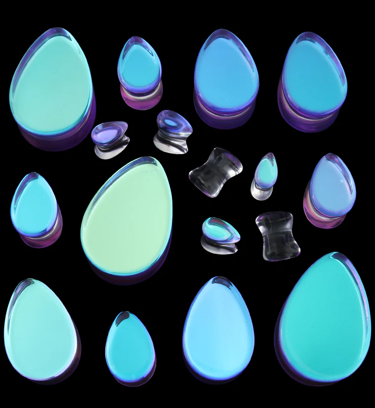 Purple Iridescent Glass Teardrop Plugs - Mrs Treak