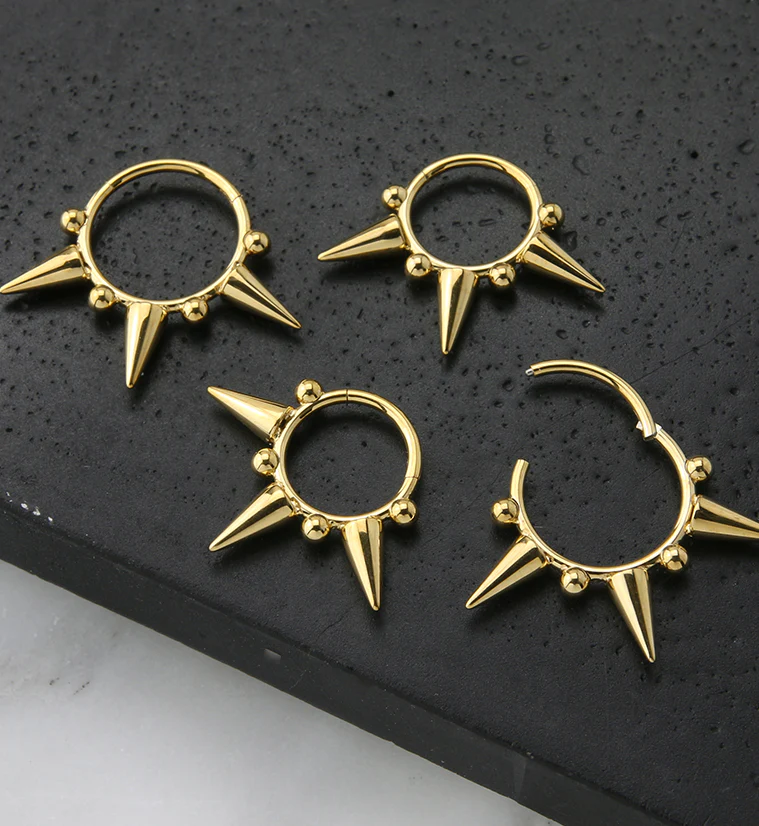 Gold PVD Spike Stainless Steel Hinged Segment Ring - Mrs Treak