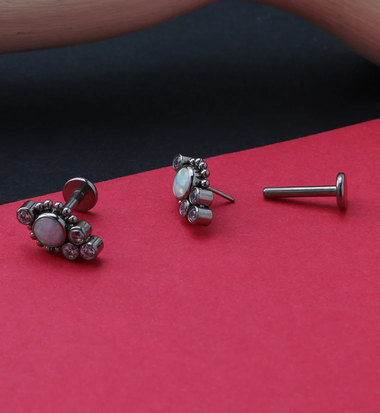 Beaded Rim White Opalite Titanium Threadless Labret - Mrs Treak