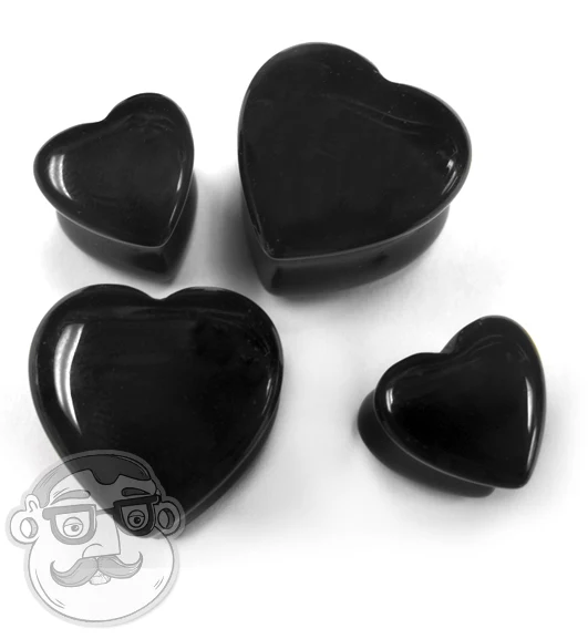 Black Stone Heart Shape Plugs - Mrs Treak