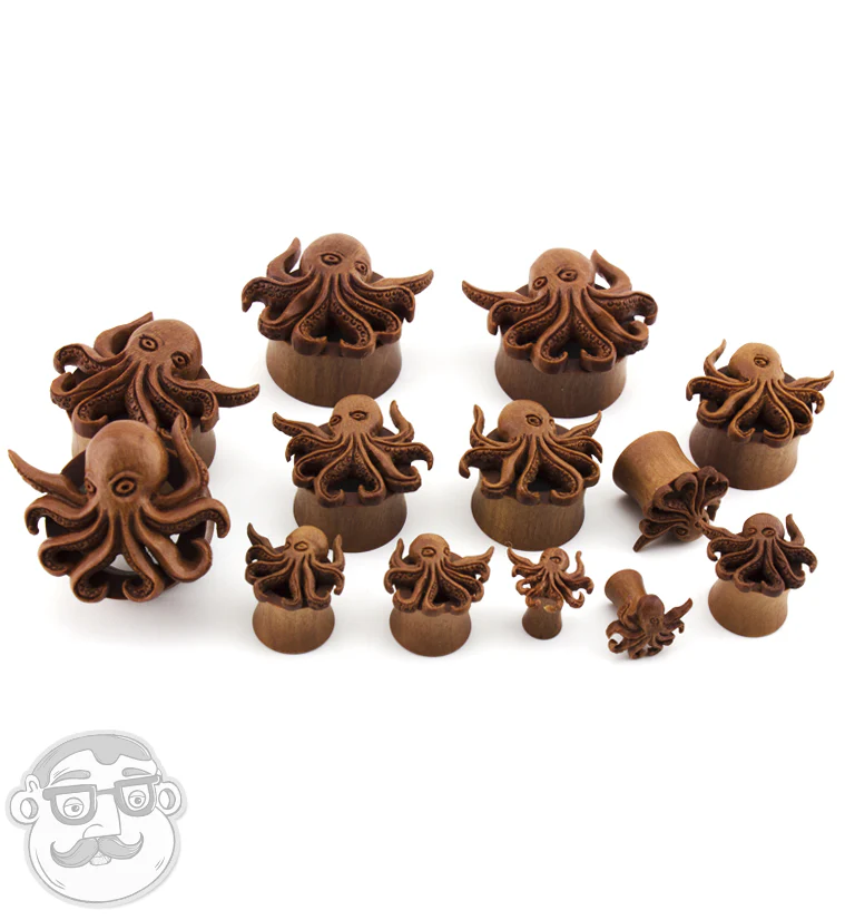 Octopus Carved Saba Wood Tunnels - Mrs Treak