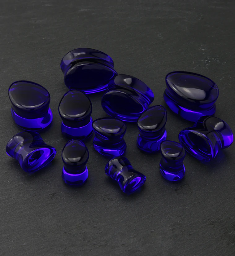Blue Glass Teardrop Plugs - Mrs Treak