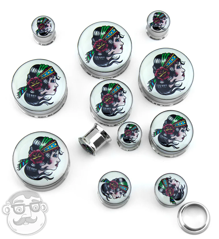 Gypsy Girl Tattoo Steel Plugs - Mrs Treak